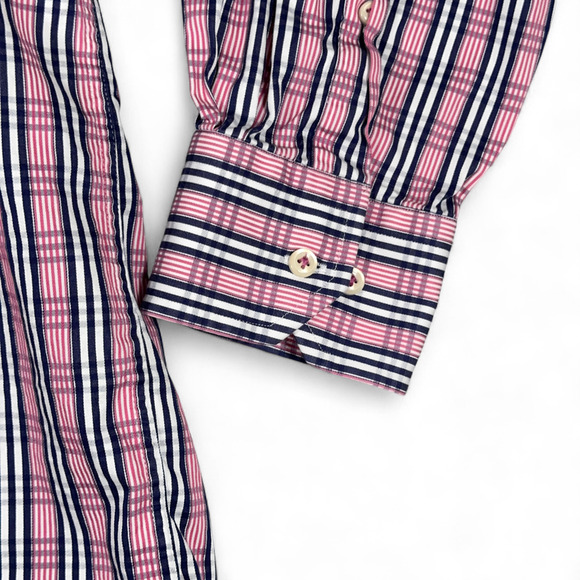 Peter Millar Shirt Adult 2XL XXL Pink Blue White Plaid Button Up Designer - Picture 8 of 10